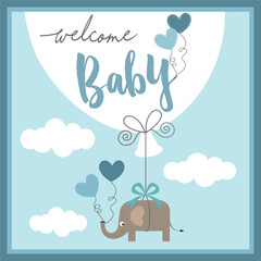 Canvas Print - baby shower card with elephant and balloon