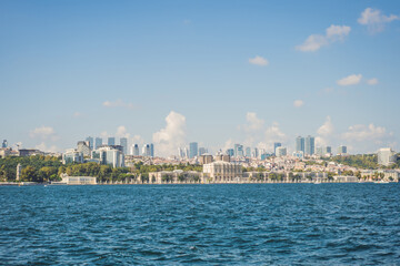 Wall Mural - landscape scenery of Dolmabahce palacewith reflection, istanbul, turkey waterfront view from bosporus