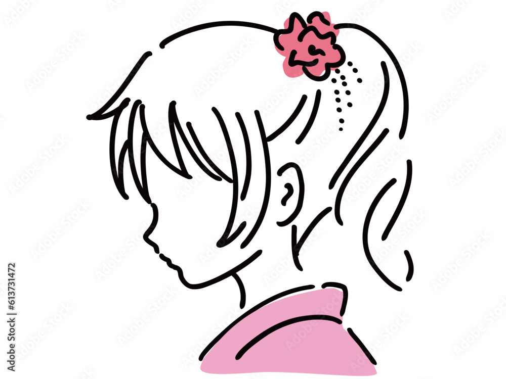 かわいい着物の浴衣姿の女性／手書きイラスト素材 Stock Vector 