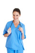 © Harsh Shrikant/peopleimages.com - Woman, doctor and portrait in blue uniform for healthcare service, cardiology and student internship. Medical person, surgeon or nurse for nursing and clinic isolated on transparent, png background