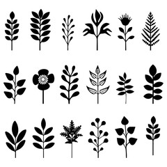 Wall Mural - Set of leaves, decorative elements, leaves, isolated on white background, Vector illustration.