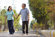© IndiaPix - Happy Mature couple walking in public park