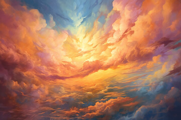 Wall Mural - Oil painting, Clouds background