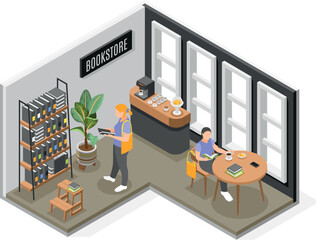 Poster - Book Store Isometric Composition