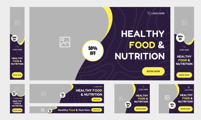Wall Mural - Set of creative nutrition food items web banner template design for social media posts, food recipe banner, food delivery we banner design, fully editable vector eps fille format