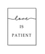 Love is patient. Bible, religious vector quote. Typography christian print poster. Modern frame. Wall art sign for bedroom, wall decor. Set of 3 print.