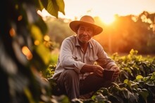 Farmer On Arabica Coffee Plantation , AI Generative