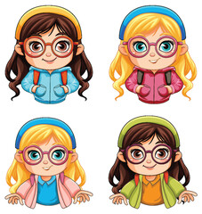 Wall Mural - Cute nerdy girl cartoon character