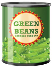 Wall Mural - Green Beans Food Can Vector