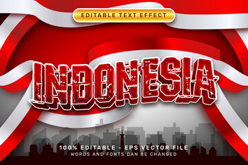 indonesia 3d text effect and editable text effect with Indonesian red and white flag