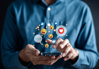 Man using social media and digital online, man using smart phone with Social media. concept of living on vacation and playing social media. online marketing, technology network concept...