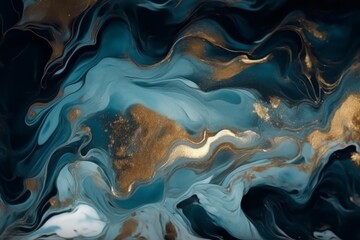 Wall Mural - Marble abstract acrylic background. Blue marbling artwork texture. Agate ripple pattern. Gold powder.