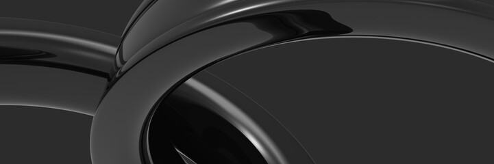 Abstract Black background. shiny  metal material, Curves, banner, illustration, design, 3d render.