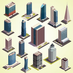 Wall Mural - industrial buildings isometric set elements factories power plants constructor isolated city skyscrapers isometric set isolated images with outdoor looks modern buildings blank