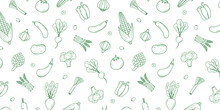 Seamless Pattern Of Drawing Vegetables In Doodle Style. A Set Of Vector Illustrations Of The Harvest Corn Potatoes Carrots Radishes Beets Garlic Onions Tomatoes, Etc.
