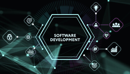Wall Mural - inscription software development on the virtual display. business, modern technology, internet and n