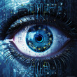 Close-up of the human eye with a circuit board. 3d rendering, Concept of future technology. Blue staring cyber eye, Cyberpunk style self-aware robot eye. - Ai Generated