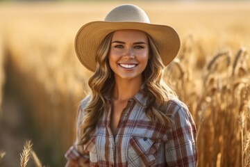 Smiling farmer standing in field , AI Generative