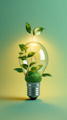 Wall Mural - Green eco friendly lightbulb, green energy concept