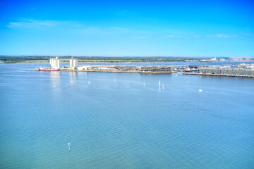 Wall Mural - Aerial photo of the cruise terminals at Southampton at the estuary of the River Itchen and Southampton water.