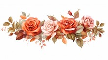 Watercolor Vector Autumn Banner With Roses And Leaves Isolated On White Background Generative AI