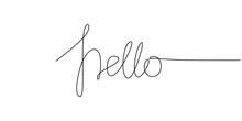 One Continuous Line Drawing Typography Line Art Of Hello Word Writing Isolated On White Background.