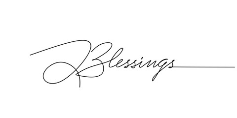 Wall Mural - One continuous line drawing typography line art of blessing word writing isolated on white background.