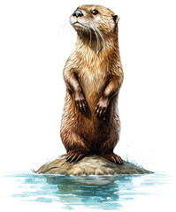 Wall Mural - Otter, watercolor style, PNG background.