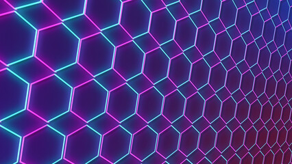 Wall Mural - luxury abstract geometric futuristic hexagon background loop. Trendy sci-fi neon-colored bg for cyberspace, films, screensaver, wallpaper. Seamless clean and glossy technology bg.