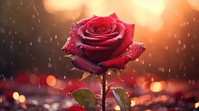 Close Up Big Red Rose With Bokeh Light, Magic Whimsical Mood Theme, Generative Ai