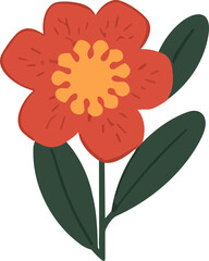 Wall Mural - Floral vector set with flat doodle-style abstract flowers and leaves. Collection of hand drawn sketch style flowers
