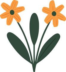 Wall Mural - Floral vector set with flat doodle-style abstract flowers and leaves. Collection of hand drawn sketch style flowers