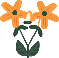 Wall Mural - Floral vector set with flat doodle-style abstract flowers and leaves. Collection of hand drawn sketch style flowers