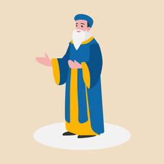 An old man christian preacher.Catholic priest.Church Father.Priest or Monk wearing traditional dress. Vector Illustration.