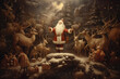 © ImagineDesign - Painting of a christmas eve village with animal on the snowy forest for a greeting or christmas card (ai generated)