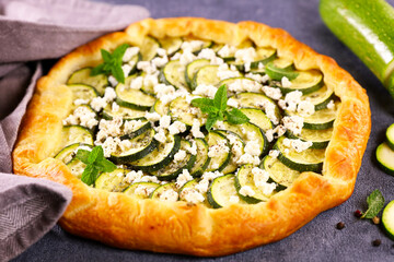 Canvas Print - pie with zucchini and feta cheese