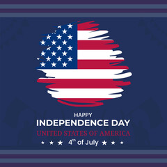 Wall Mural - USA Independence Day greeting card with abstract waving United States of America national flag. 4th of july holiday vector illustration