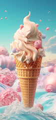 Sweet Melting Delight: Capturing the Irresistible Melting Ice Cream Cone - Indulge in a mouthwatering treat as you witness the delightful sight of a melting ice cream cone.