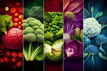 Collage Of Vegetables Like Asparagus, Lettuce, Tomato And Cucumber