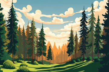 Wall Mural - fir tree forest green nature landscape summer illustration Generative AI