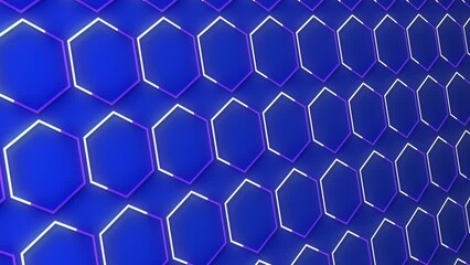 Wall Mural - 4K luxury abstract geometric futuristic hexagon background loop. Trendy sci-fi neon-colored bg for cyberspace, films, screensaver, wallpaper. Seamless clean and glossy technology bg.
