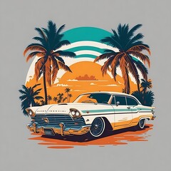 car illustration shirt design, vintage retro summer shirt design,summer t shirt design