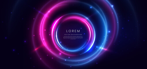 Wall Mural - abstract technology futuristic circles neon glowing blue and pink light lines with speed motion blur