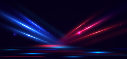 Poster - Abstract technology futuristic blue and red light rays effect on dark background and dot glitter.