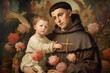 © ckybe - Saint Anthony of Padua religion faith holy illustration. St. Anthony. Patron Saint of Lost Items. With Child Jesus.