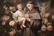 © ckybe - Saint Anthony of Padua religion faith holy illustration. St. Anthony. Patron Saint of Lost Items. With Child Jesus.