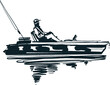 vector illustration the silhouette of a fisherman on the kayak