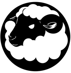 Sheep vector illustration in black and white, logo design of a domestic animal lamb