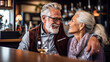 Portrait of smiling senior couple drinking in bar