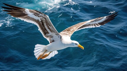 Wall Mural -  a seagull flying over the ocean with its wings spread.  generative ai